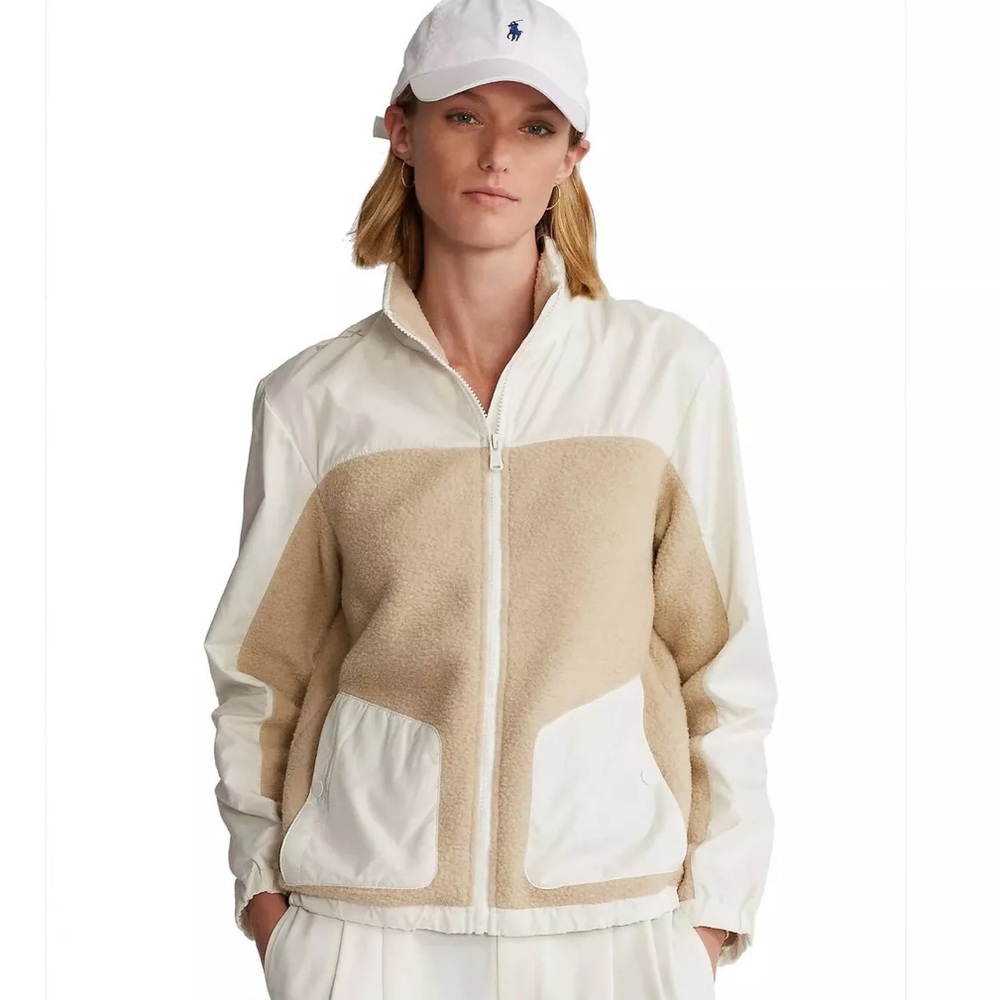 Final price🔥RLX Ralph Lauren Golf Sherpa Full Zip Hybrid White/Tan Jacket Size M